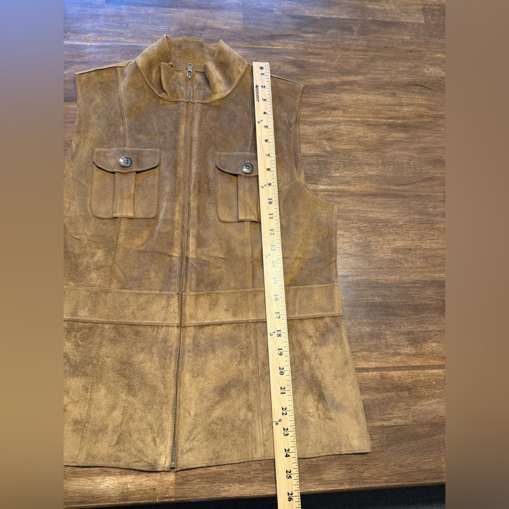 Lauren Ralph Lauren Faux Suede Vest Women’s SZ M Camel Brown Full Zip Mock Neck - Picture 7 of 7
